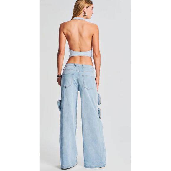 Ser.O.Ya Retrofete Manny Denim Halter Cropped Vest Blue L NWT - Picture 3 of 14